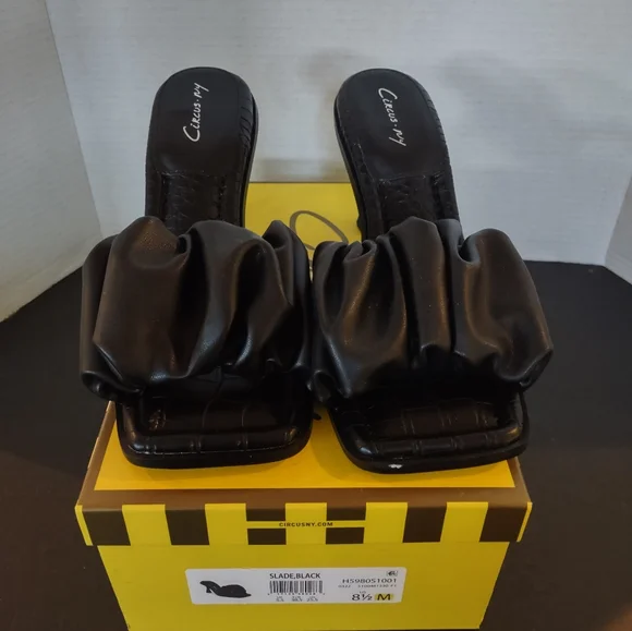 NIB Sam Edelman Black Slade Women's Sandal Heels 8.5 M Slide/Mules Faux Leather - Picture 4 of 12